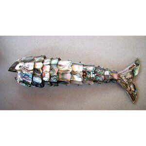 RARE MEX Whimsical Silverplate Abalone Articulated Fish Motif Bottle Opener 8"